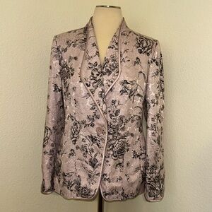 Linda Allard Ellen Tracy Pink Black Floral Jacket Blazer Front Button 6